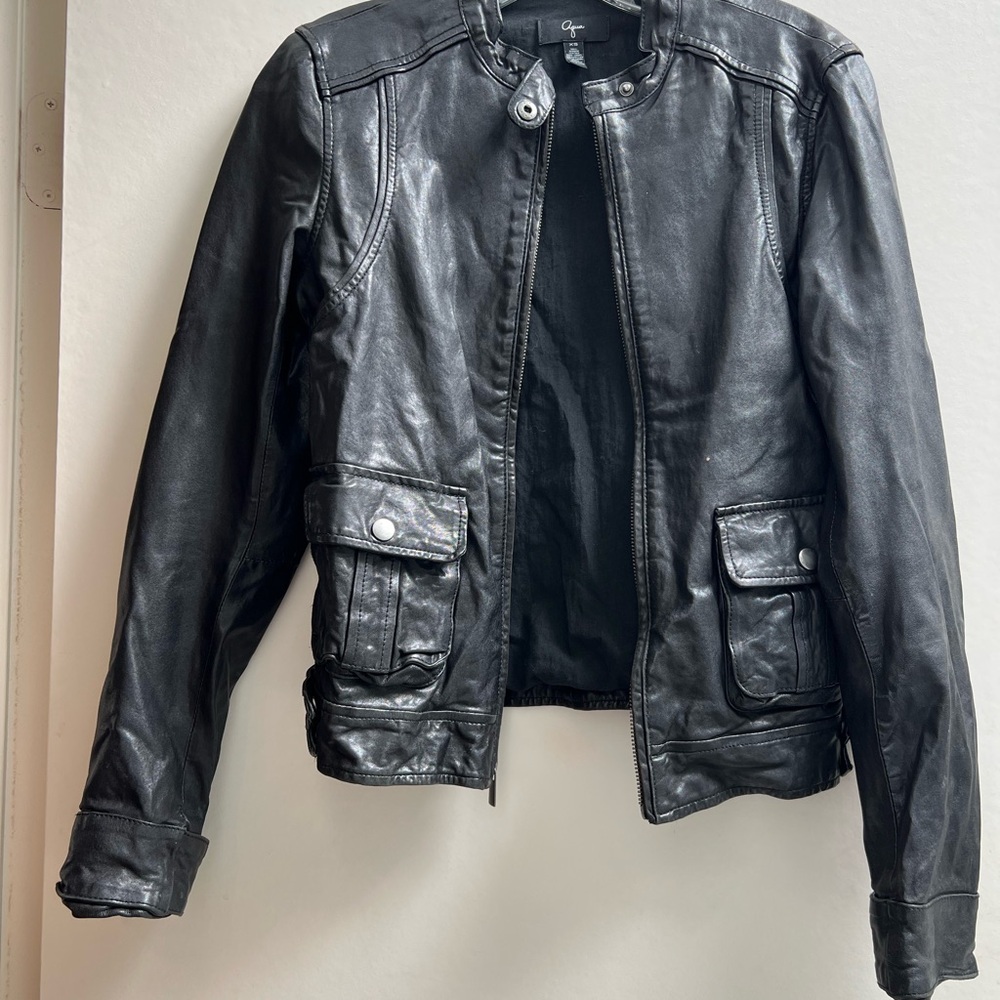 Aqua Black Shell-Genuine Leather Jacket for Women